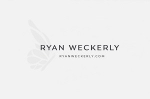 Ryan Weckerly logo with butterfly mark and website address ryanweckerly.com on light background