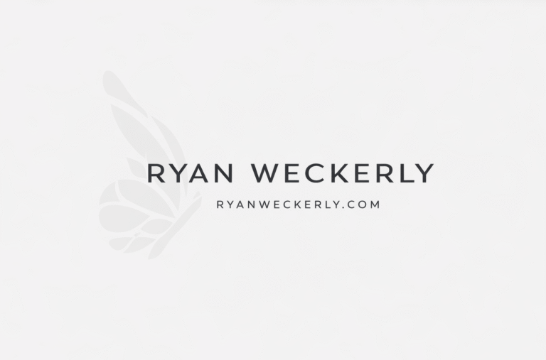 Ryan Weckerly logo with butterfly mark and website address ryanweckerly.com on light background