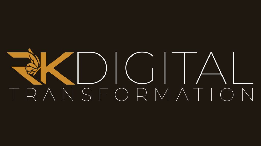RK Digital Transformation logo in gold and white on a black background.